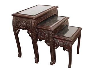 
Lot 645
Nice 3pc set of Vintage Asian carved glass top nesting tables
