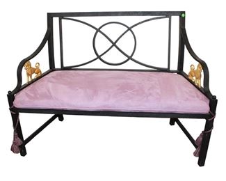 
Lot 654
Nice iron decorator bench with sitting lion arms
