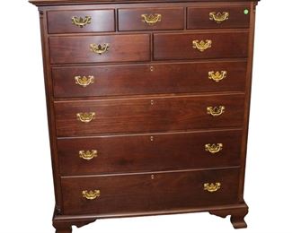 
Lot 657
Nice solid walnut Suters Reproductions Harrisburg Virginia 9 drawer high chest
