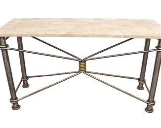 
Lot 662
Iron base cultured marble top decorator console table
