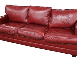 
Lot 671
Decorator red leather 3 cushion sofa

