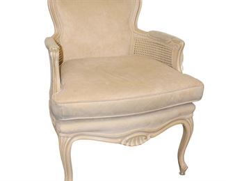 
Lot 674
French style double cane upholstered arm chair has some staining
