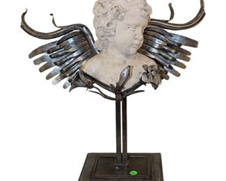 
Lot 718
Metal and stone style winged cupid centerpiece
