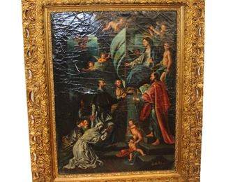 
Lot 762
Antique style highly carved signed oil on canvas
