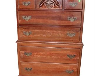 
Lot 790
Vintage solid cherry shell carved 7 drawer high chest
