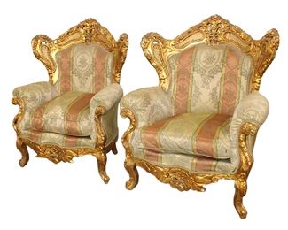 
Lot 801
Pair of French style heavily carved gild and wooden parlor chairs
