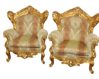 
Lot 802
Pair of French style heavily carved gild and wooden parlor chairs
