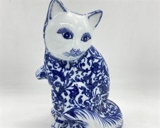 Vintage China Blue Porcelain Cat