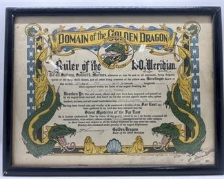 Vintage Domain of the golden dragon certificate
