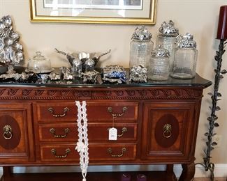 Marble top buffet, Arthur Court, floor candlesticks