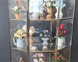Flowers Of the Year Franklin Mint Porcelain Miniatures with Original Glass/Bronze Show Case. There are miniature bouquets. Marked 81  FP