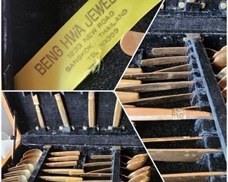 Beng HWA Jewellers Bangkok Thai Bronze Cutlery Set.