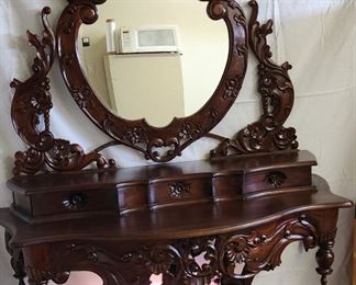 Victorian, antique, Mahogany  Vanity Desk with mirror  