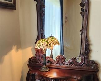 Carved Entry table with mirror ,mahogany 