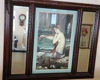 Large mermaid picture with double mirrors.