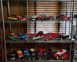 Diecast model motorcycles, cars, and trucks