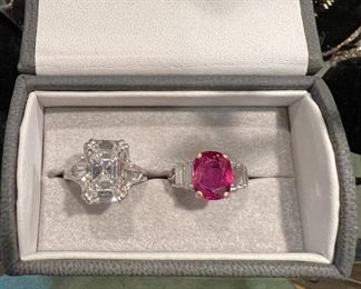 7.07 carat diamond engagement ring & 4.90 carat Oscar Heyman cocktail ring
