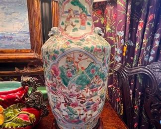 Pair of Famille Rose lamps