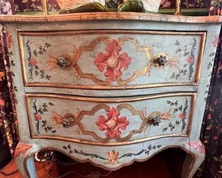 Small antique painted Venetian chest with hoof feet