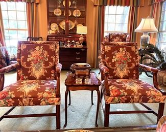 Pair of antique floral upholstered chairs