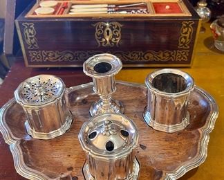Antique sterling and wood inkwell desk set. It’s gorgeous!