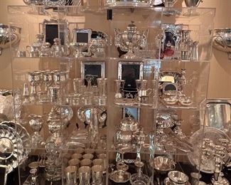 Sterling silver tea service, serving pieces, sterling frames, sterling bowls, sterling goblets