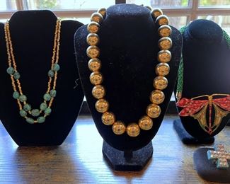 Vermeil large gold beads, turquoise and gold beads