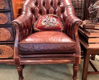 Pair of vintage leather Chesterfield chairs