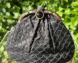 Judith Leiber silk handbag with stone closure