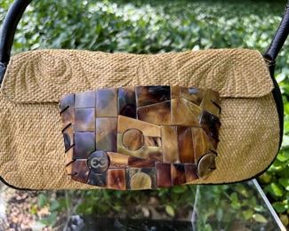 Escada raffia and horn handbag