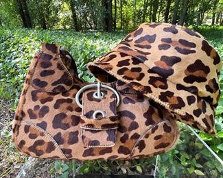 Prada leopard pony skin handbag and hat