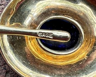 Elizabeth Gage Custom cobalt blue enamel and gold pendant with large family sapphire