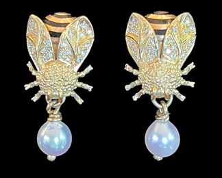 Elizabeth Gage Bee & Diamond pearl drop earrings