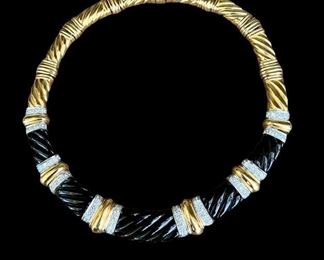 Vintage Charles Turi 18k gold, diamond & onyx necklace