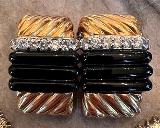 Charles Turi 18k diamond and onyx earrings