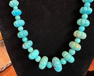 Carved turquoise bead necklace