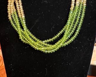 Faceted peridot and citrine multi-strand necklace