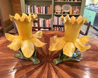 Very large Majolica daffodil planters