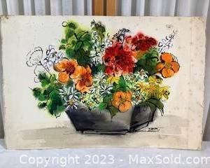 woriginal watercolor bowl of flowers signed251 t
