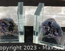 wquartz geode bookends and selenite log611 t