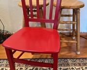 wred chair and two wood stools131 t