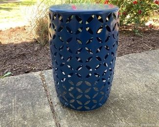 Decorative Blue Metal Cylinder Shaped Side Table