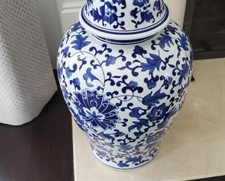 Blue and white porcelain Asian covered urn