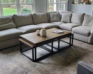 Quality upholstered sectional. Unique coffee table  with extendable ends