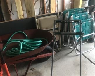 Vintage aluminum lawn furniture and wheelbarrow!