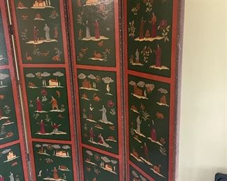 Hand Painted European 4 Panel Antique Dressing Screen