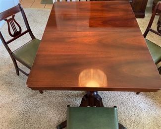 Duncan Phyfe Dinning Table and 4 Chairs. :  52.25” L. 36” W 29.5” T. Chairs Lair style: 16”W 15”D 33”T.                              $250.00 or all 3 pieces for $600.00