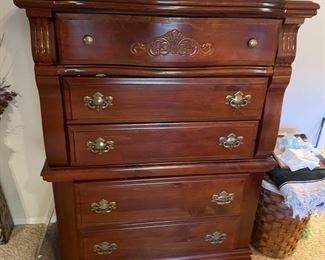 Bassett Queen bedroom set:  chest of drawers: 40”W 19”D 54” T                               $550.00