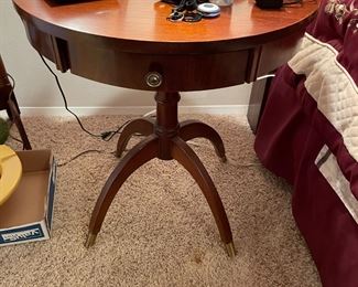 MCM Drum table with drawer. 24" D, 26.5"T                                   $85.00