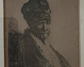 Bust of a Man Wearing a High Cap - Rembrandt(?) Print